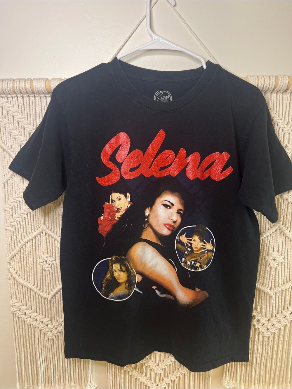 Selena Short Sleeve Graphic Tee - Black with Red Print